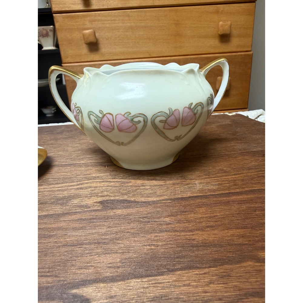 Antique 1911 Hand Painted Art Nouveau Porcelain Sugar Bowl L.W. Robertson Gold - Picture 5 of 6